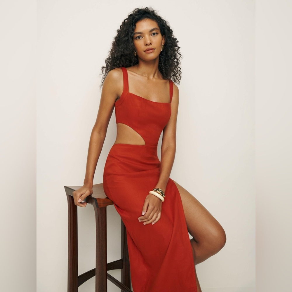 Reformation Orange Linen Satori Dress